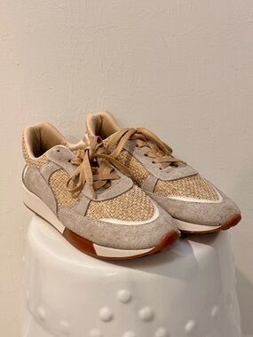 Beige Woven Suede Lace-Up Women's Sneakers